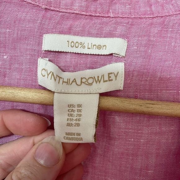 Cynthia Rowley Women Linen Lagenlook Tunic Size 1X PInk 1/4 Button Long Sleeve - Picture 7 of 9